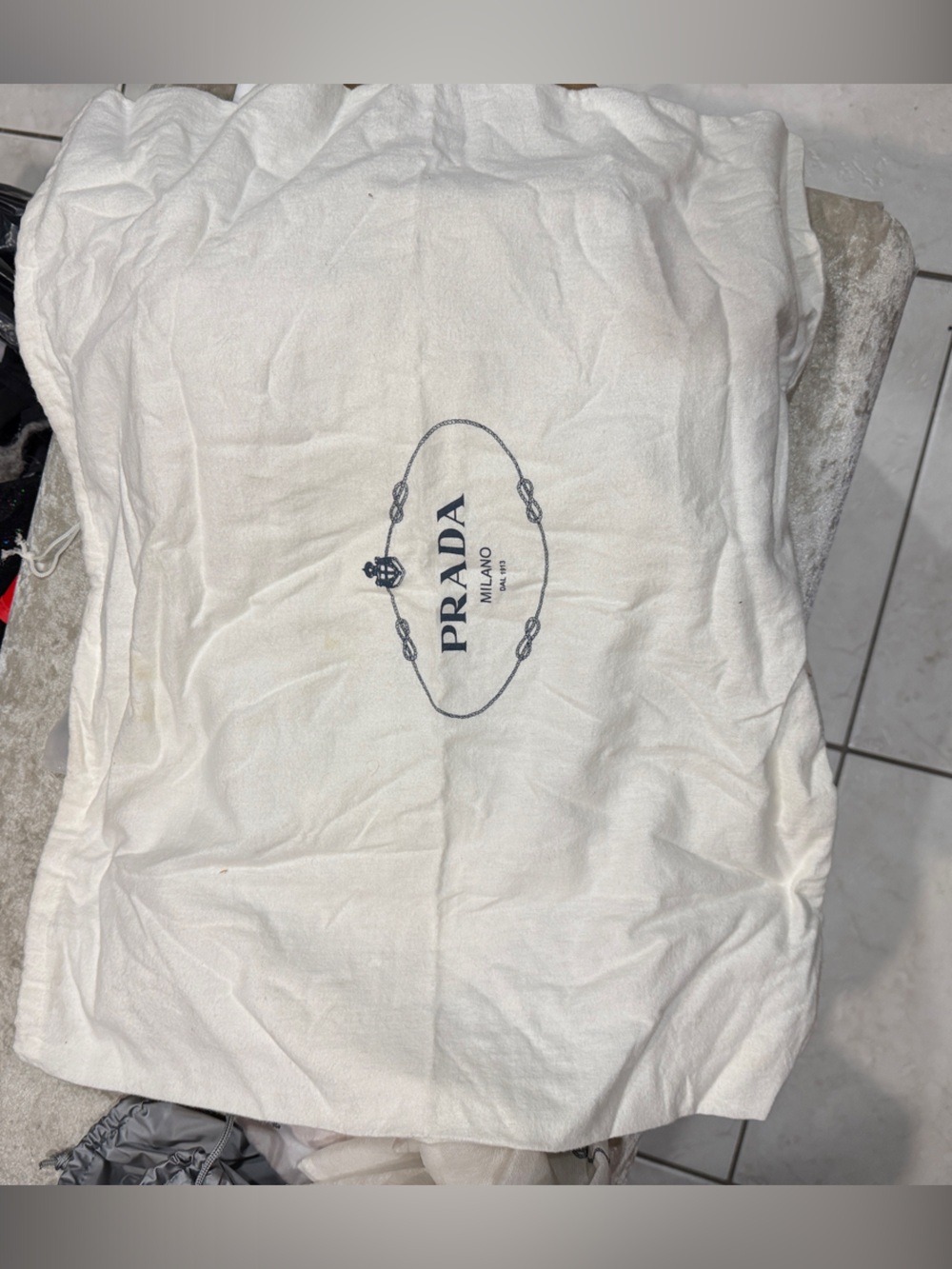 Prada White Logo Drawstring Dust Bag
